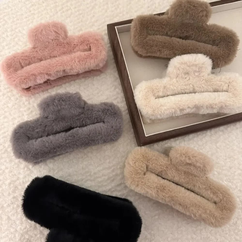 Inverno soffice peluche pelliccia sintetica grande granchio artiglio dei capelli clip donne ragazze coda di cavallo titolare mollette per capelli morsetti accessori per capelli