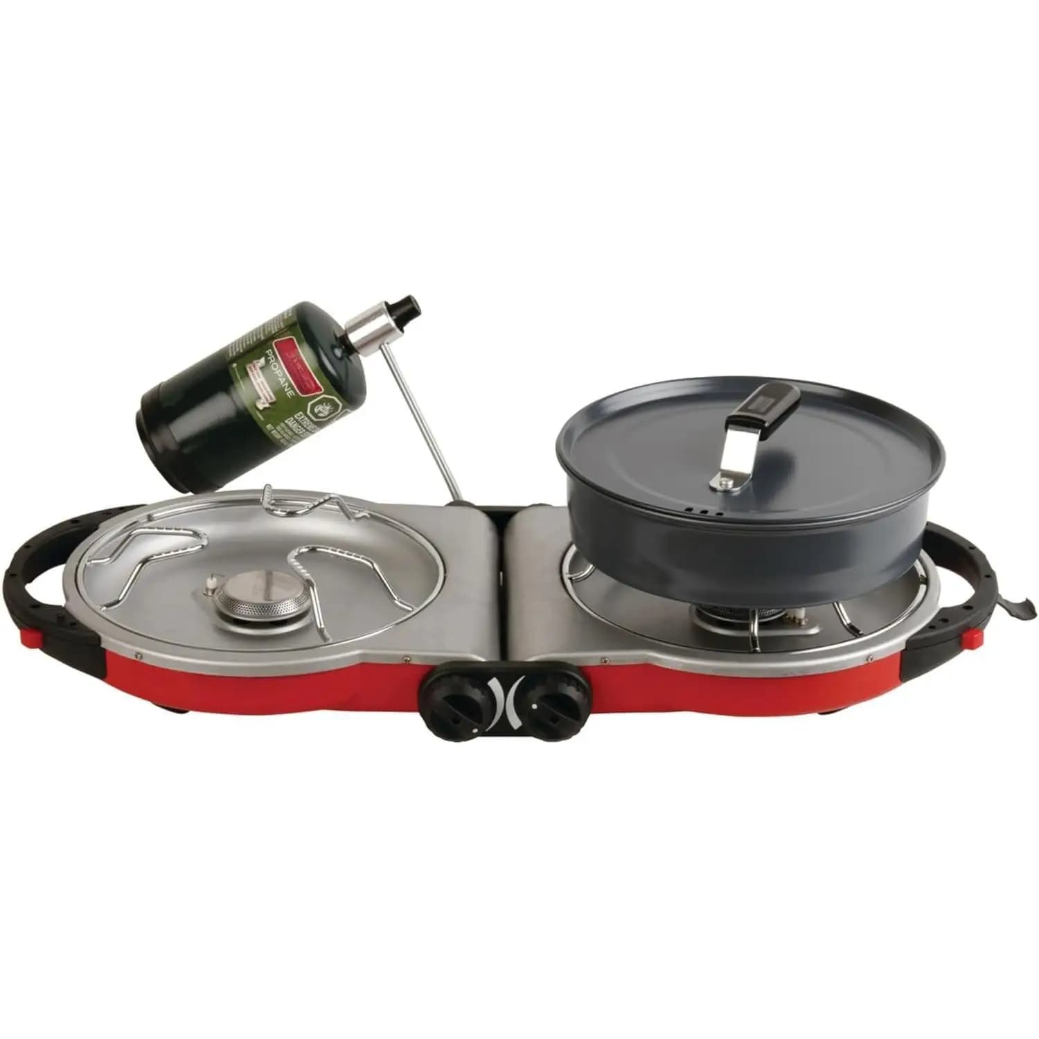 W Fold 'N Go 2-ring stove, double adjustable burners with 20,000 BTU power and InstaStart ignition, ideal for camping,