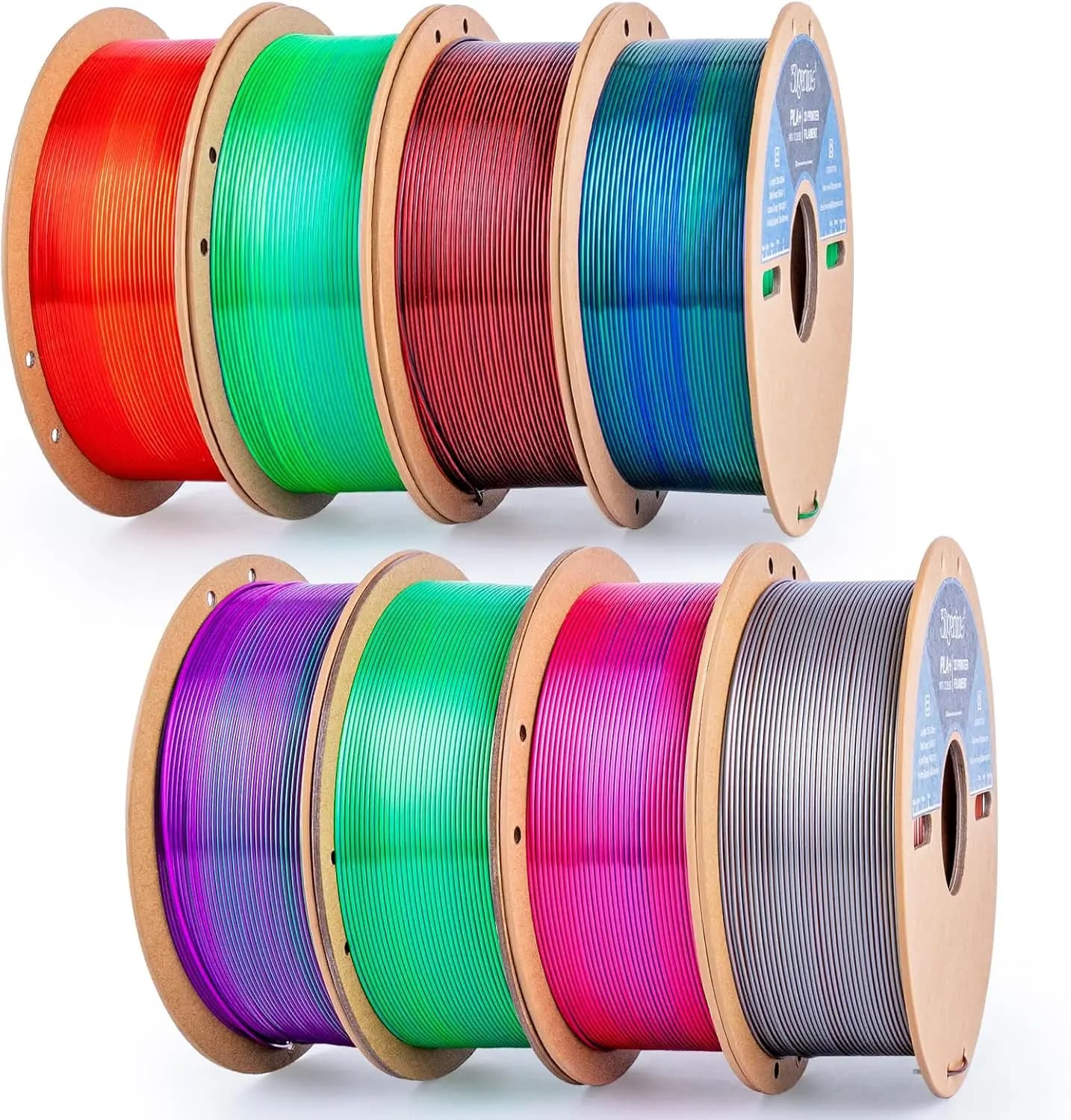 ^For Silk PLA Filament 1.75mm Bundle, Shiny Metallic Multi-Color 3D Printer Filament 8-Pack (1kg/Spool, 8kg Total), High Gloss