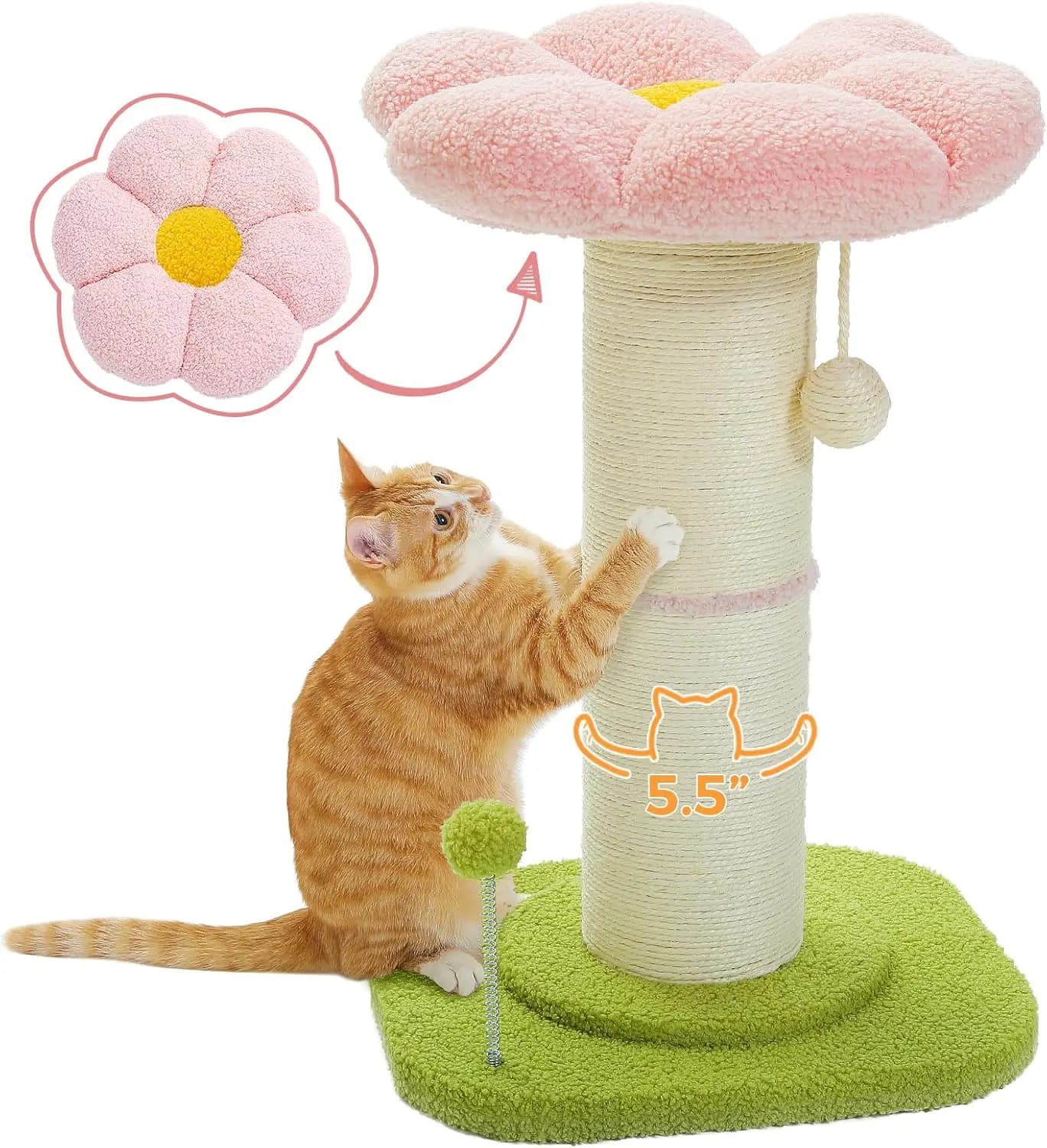 Tiragraffi per Gatti a Forma di Fiore, Piccolo Tiragraffi per Gatti da Interno con Tiragraffi Super Spesso [Diametro=5.5''], Rimovibile