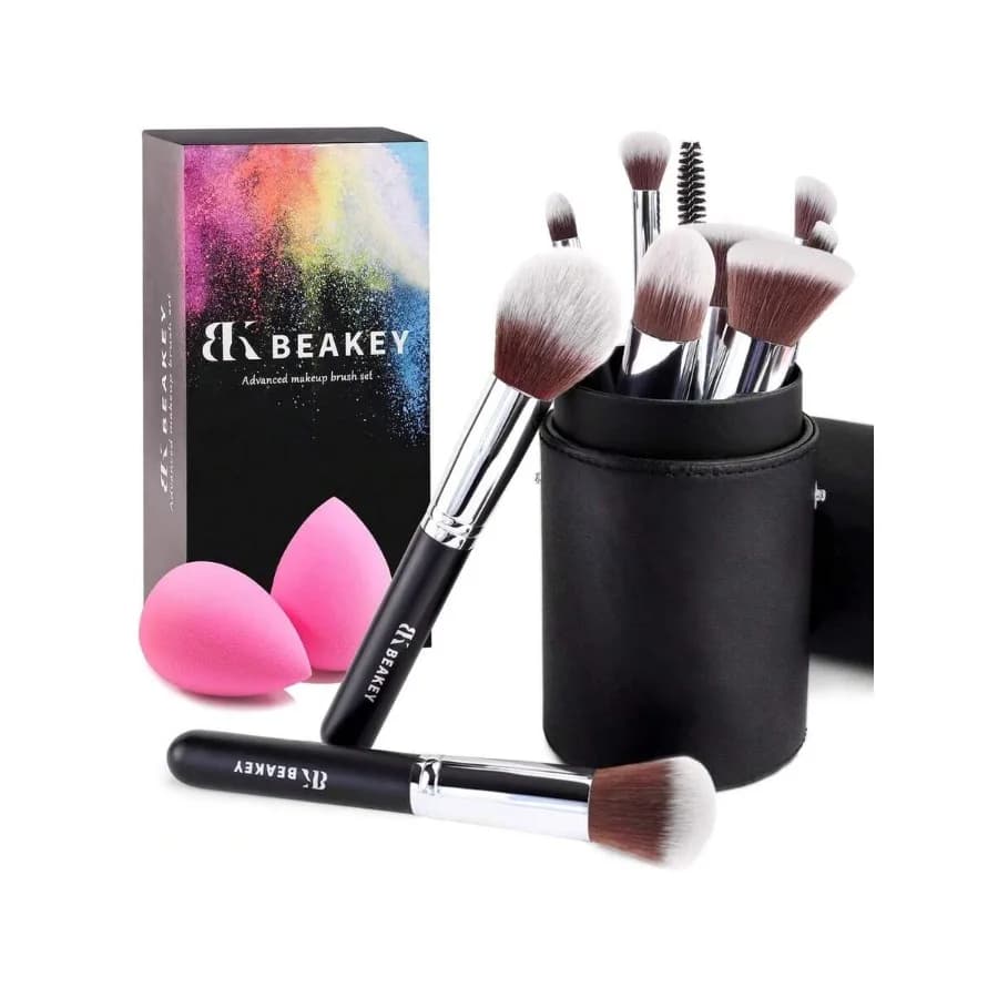 Set di Pennelli per Trucco, Applicatori Professionali per Fondotinta, Ombretto, Correttore, Blush, Polvere e Bronzer, 2 Spugne Blender con Accessori di Bellezza