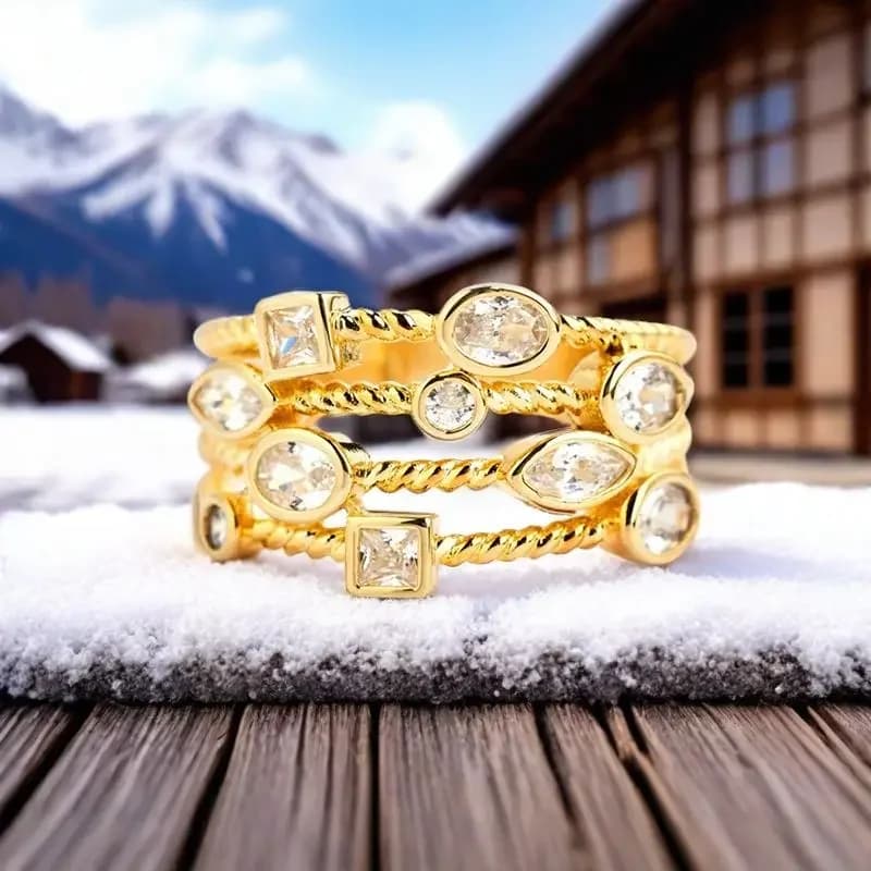 2026 New shiny elegant ring with geometric water drop zircons with multi-layer design, fashionable and popular jewelry accessories