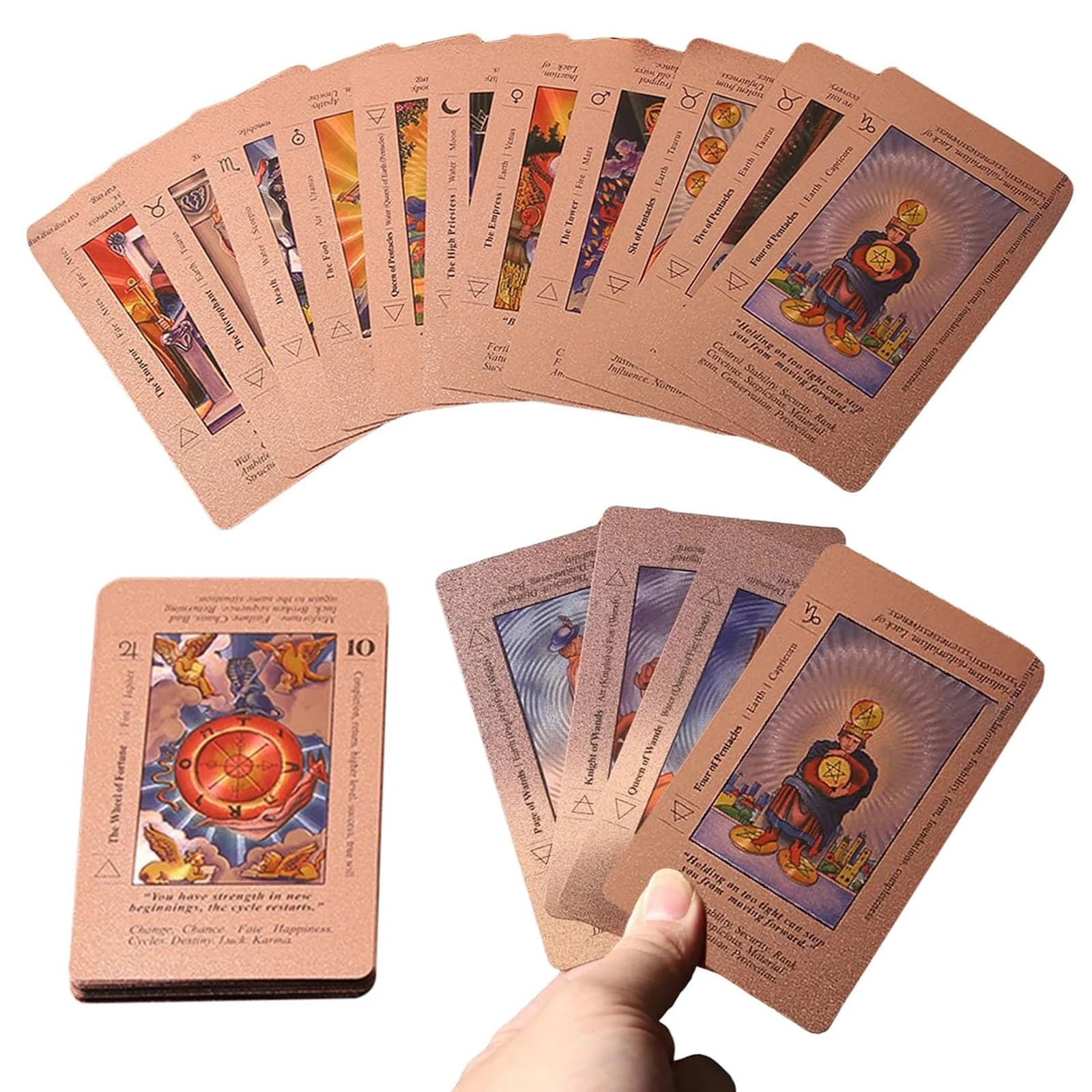 Set di Divinazione Classico Mistico da 78 Carte con Libro Guida, Carte dei Tarocchi Impermeabili Oro Rosa per Principianti e Praticanti Esperti