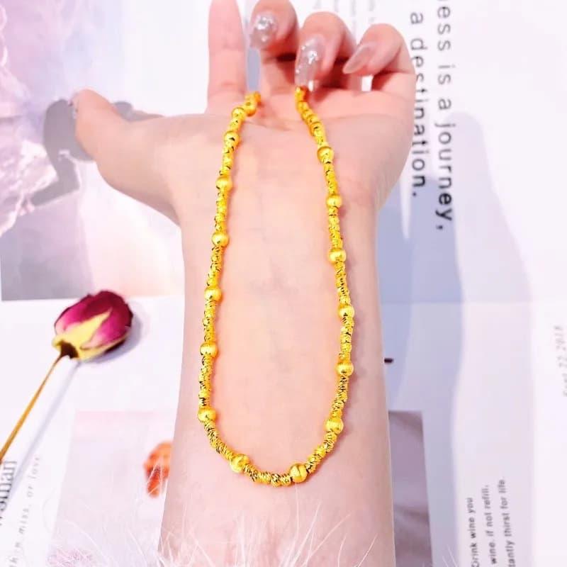 Collana di perline scintillanti color oro puro 18 carati per le donne, fidanzata, matrimonio, compleanno, collana a catena fine, regali di gioielli