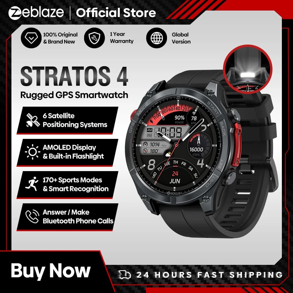 NUOVO Zeblaze Stratos 4 GPS Smart Watch 1.43 Display AMOLED Bussola incorporata Altimetro barometrico Torcia Chiamata vocale Smartwatch