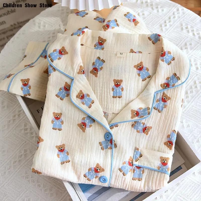 2025 Autunno Nuovo Pigiama Set Principessa Lady Home Wear Filato di cotone Sleepwearw Manica lunga Top Pant Cartoon Pigiama da notte