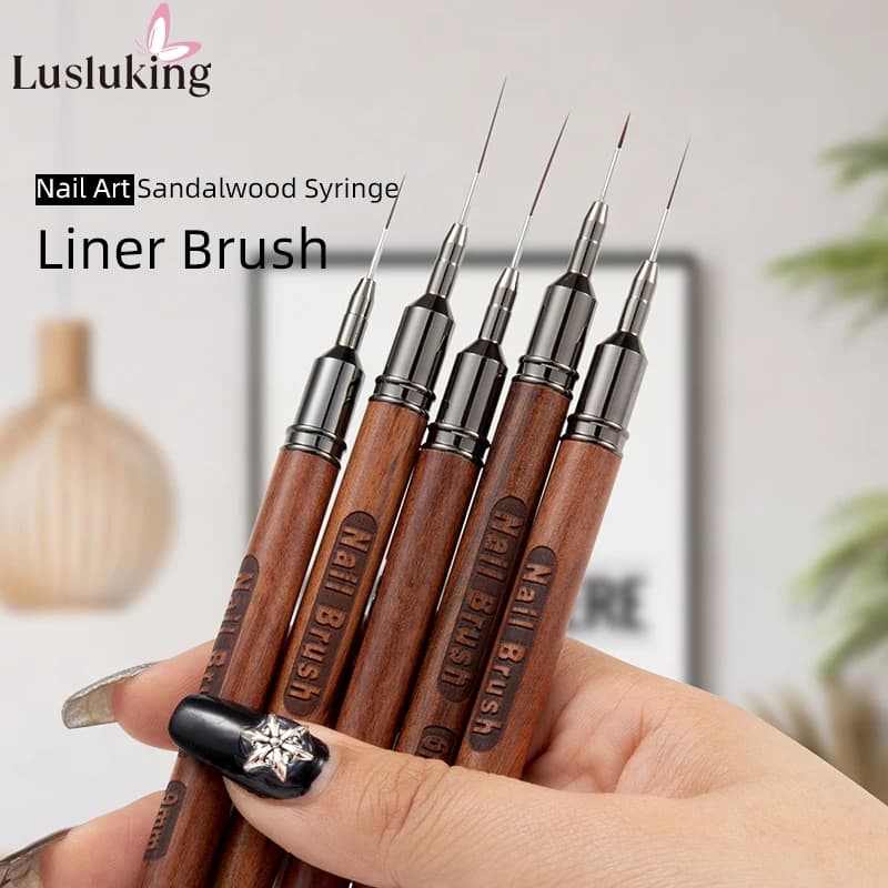 1PC manico rotondo in legno pennello per nail art penna per pittura fai da te pennelli per siringa in legno di sandalo disegno linee sottili penna a strisce gel UV per unghie