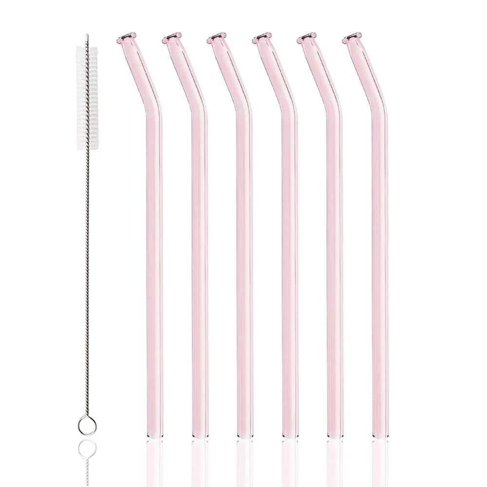 Cannuccia di vetro rosa Cannuccia riutilizzabile Cannucce in tubo di vetro borosilicato per bevande Cocktail con spazzola per pulizia Accessori bar