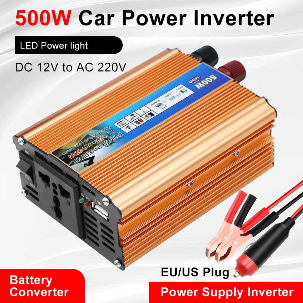 DC 12V a AC 220V Car Power Inverter Alimentatore automatico Convertitore batteria Convertitore di tensione USB portatile da 500W