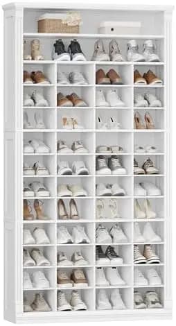 13 Tiers Shoe Storage Cabinet, Tall Shoe Cabinet with Cubby, Wooden Shoes Organizer for Closet, 52 Pairs, Shoes Cubby