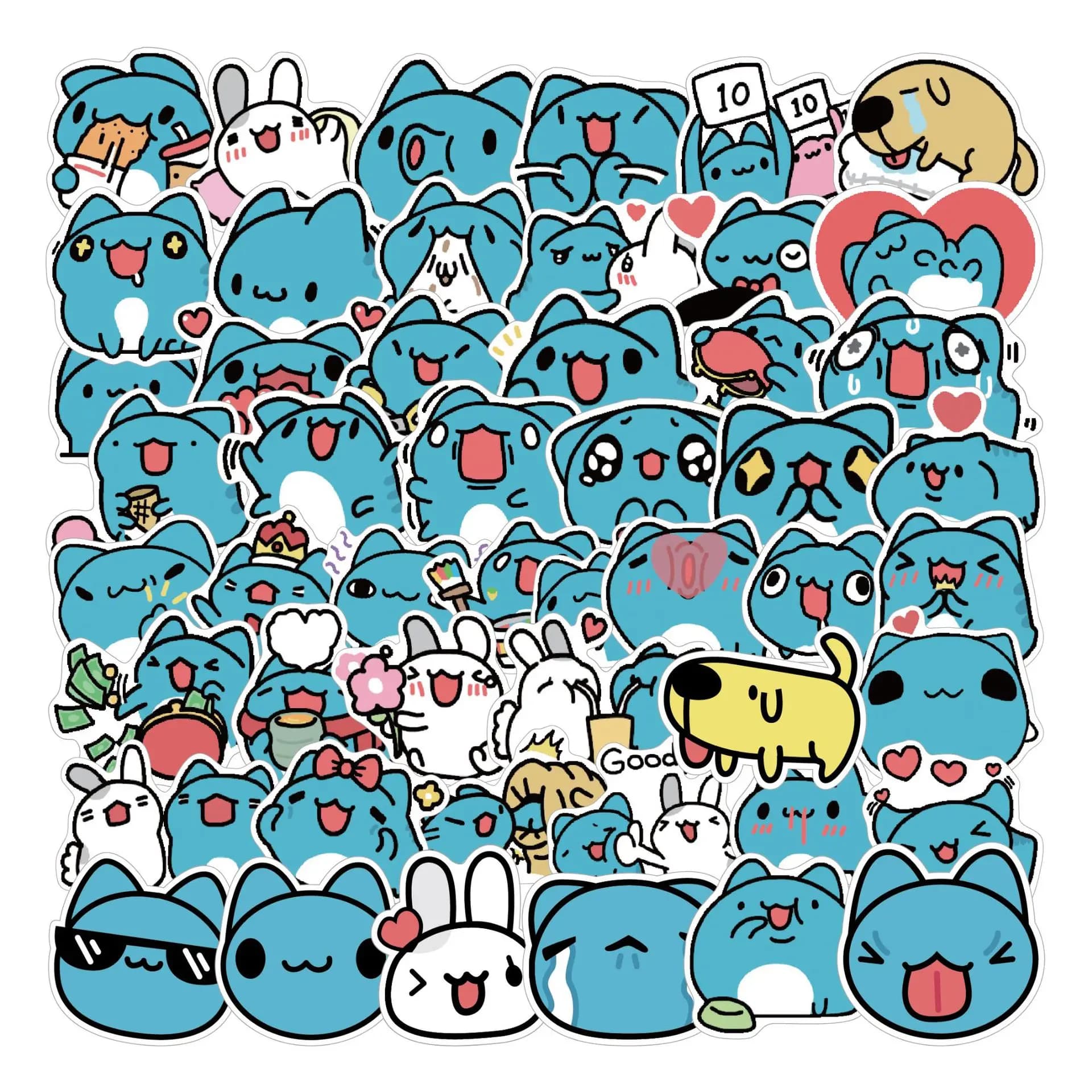 10/60PCS Carino Blu Bobo Meme Graffiti Adesivo Capoo Gatto Animale Del Fumetto Della Decalcomania Notebook Telefono Tazza Chitarra Frigo Adesivo Impermeabile