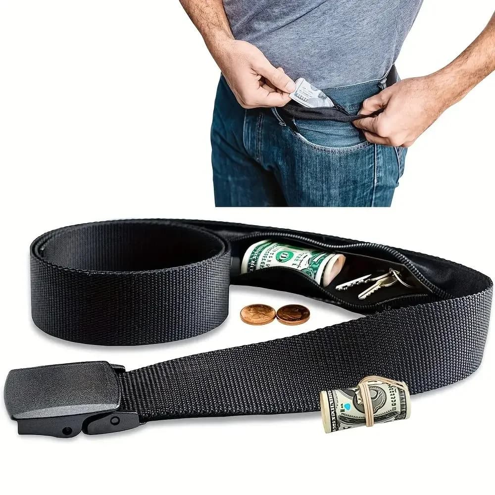 Cintura da uomo con cerniera Cintura antifurto per contanti da viaggio Cintura portatile nascosta per soldi Portafoglio Marsupio Cintura tattica da viaggio nascosta segreta