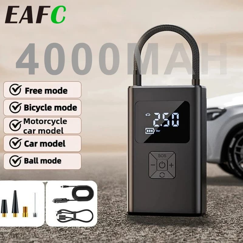 EAFC Pompa Gonfiabile per Auto 12V a Doppia Funzione 150PSI, Pompa Elettrica Wireless da 4000mAh per Moto, Biciclette e Palloni