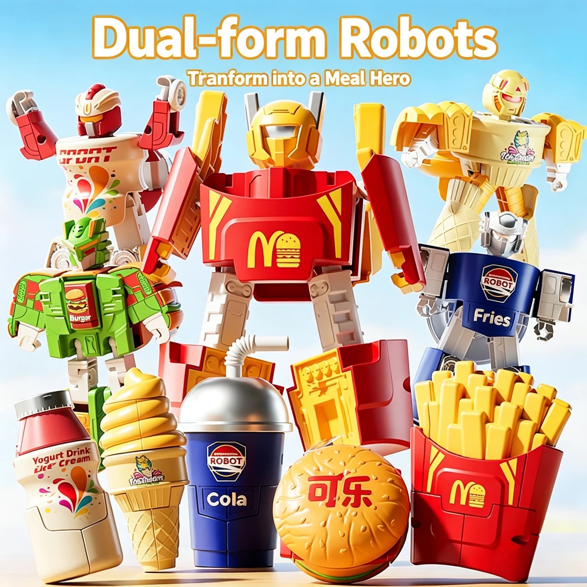 Children's Transforming Robot Creative Model Toy Simulated Food Burger French Fries Plaything Educational Fun