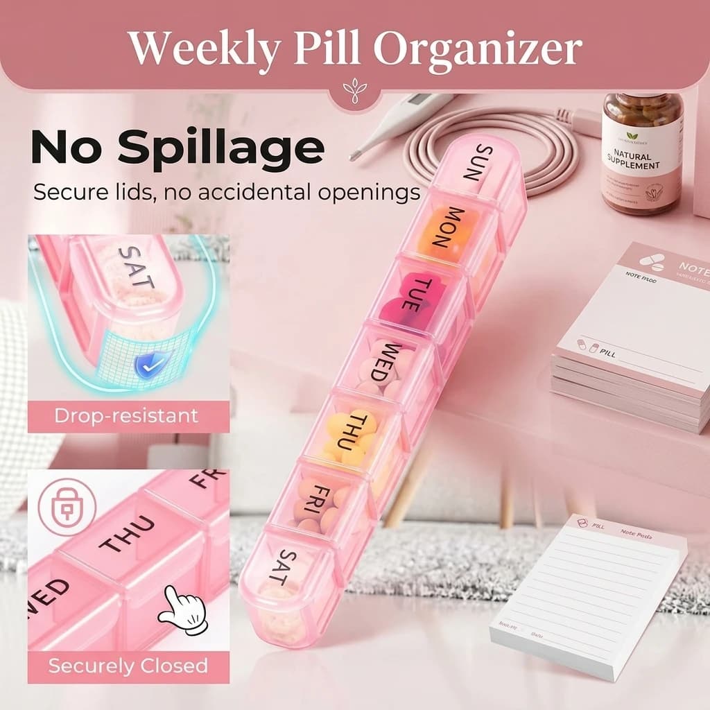 Portapillole da Viaggio Portatile Daviky, Organizzatore Settimanale per Pillole, Grande Scatola per Pillole da 7 Giorni, Dispenser Giornaliero Ideale per Conservare Vitamine e Medicinali