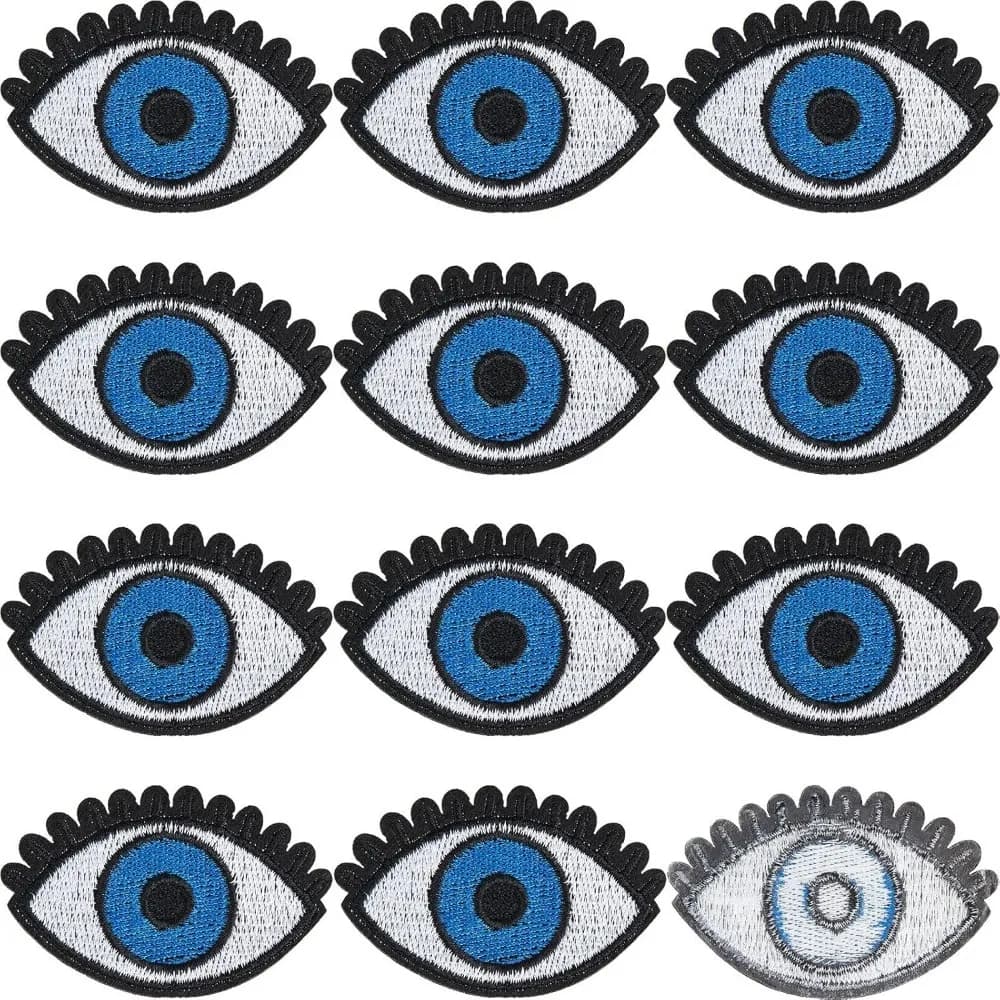 15 pezzi occhi blu termoadesivi toppe ricamate toppe applique cucire sui occhi bulbo oculare ricamo goth punk retro kit di creazione di applicazioni
