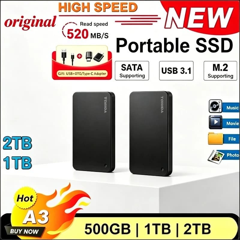 NEW For Toshiba Canvio Basics A3 Portable HDD USB3.0 High Speed External Hard Disk 500GB 1TB 2TB Black