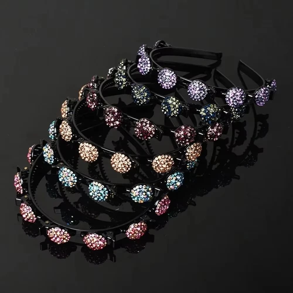 Antislip Rhinestone Bangs Fixed Headband Elegant Sweet Hair Bands with Clips Hair Accessories Korean Style Shiny Hair Hoop
