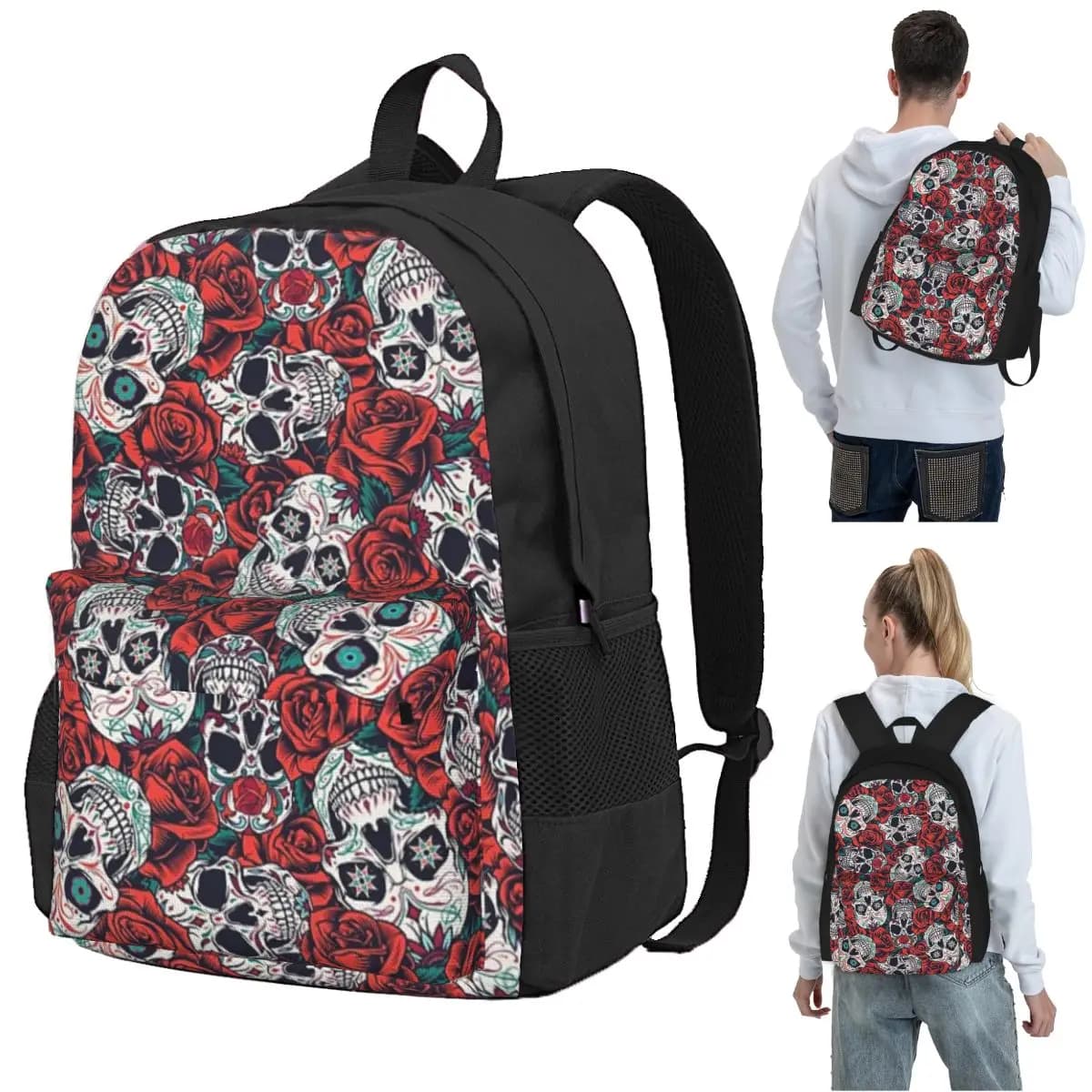 Vintage Floral Skull Roses Backpack Student BookBag Kids School Bag Laptop Shoulder Bags for Boys Girls