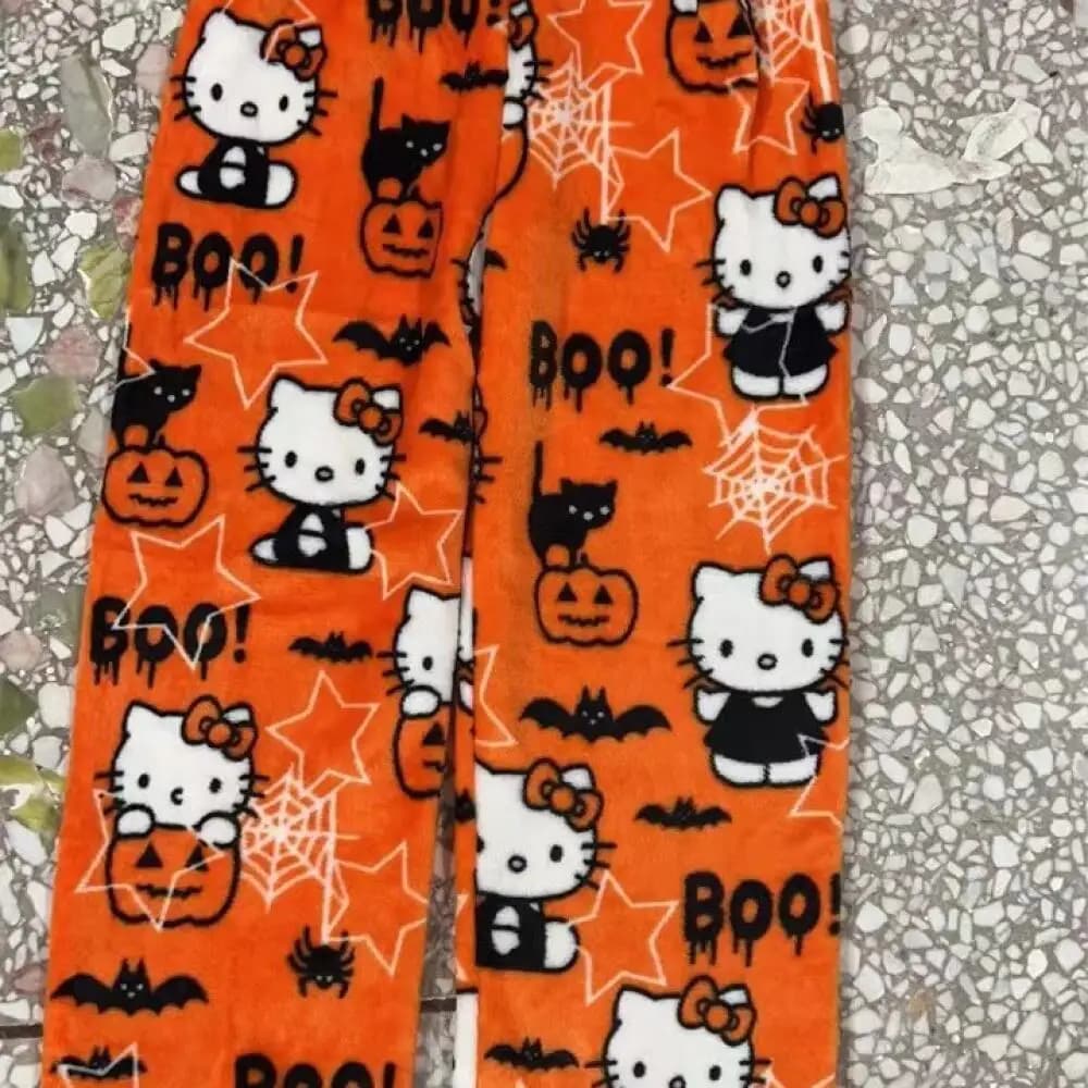 Pantaloni Pigiama in Peluche Sanrio Hello Kitty per Donna, Halloween, Natale, Anime Kawaii, Invernali, Caldi e Comodi per Casa