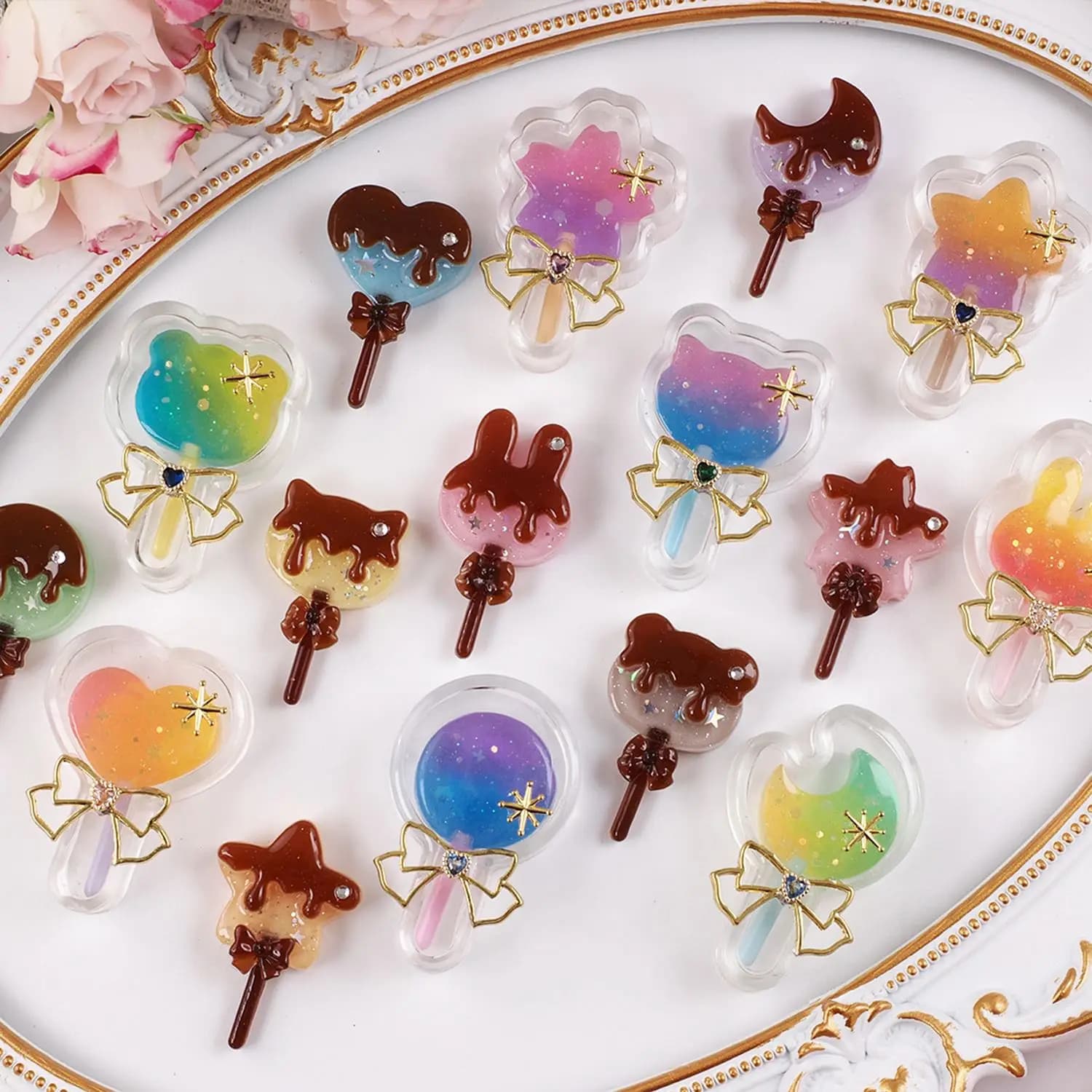 DIY Epoxy Resin UV Glue Flowing Sand Lollipop Heart Rabbit Shaker Mold Silicone Mould