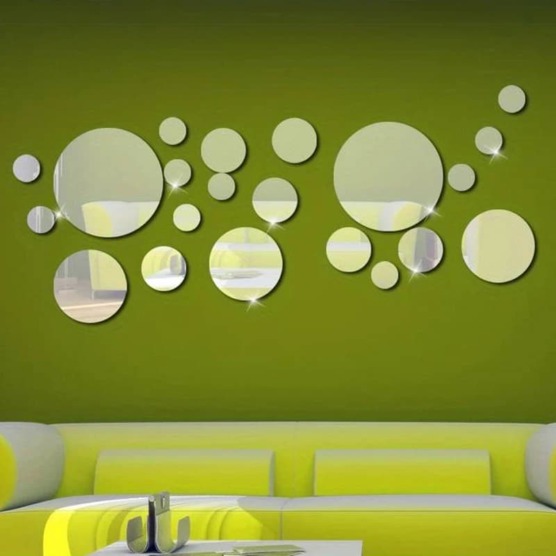 26 Pezzi Adesivi Murali a Specchio 3D in Acrilico, Specchio Rotondo, Decorazione Fai-da-Te per Camera da Letto, Bagno e Retro TV