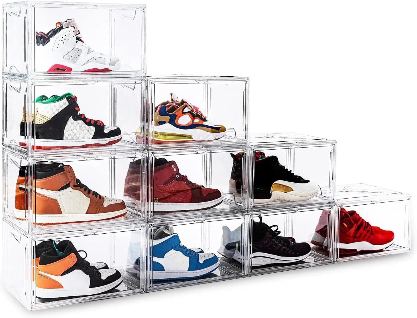 Scatole Trasparenti Impilabili per Scarpe con Porta Magnetica, Set da 10 Contenitori in Acrilico per Sneakers e Cappelli