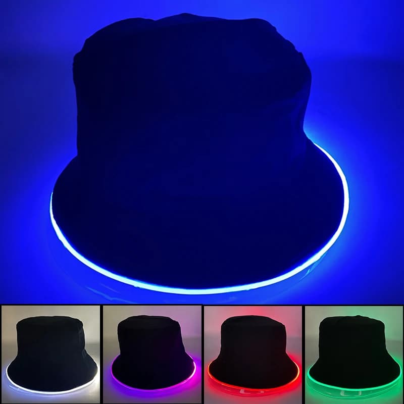 2025 Summer Light Up Bucket Hat LED Glowing Panama Fishmen Cap For Women Men Outdoor Beach Sun Hat Glow Party Supplies