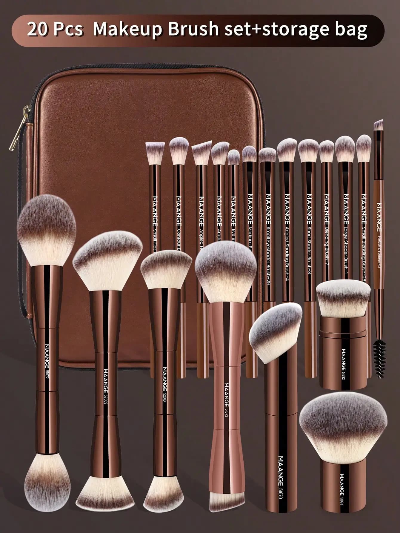 MAANGE Set di pennelli professionali per trucco con tubo in alluminio morbido, 1/7/13/20/21 pezzi, include borsa in velluto, astuccio per trucco, pennello per fondotinta, pennello per ombretto, pennello per sopracciglia, pennello per sfumare, pennello per illuminante, adatto per cosmetici in polvere, liquidi e creme, ideale per l'uso quotidiano