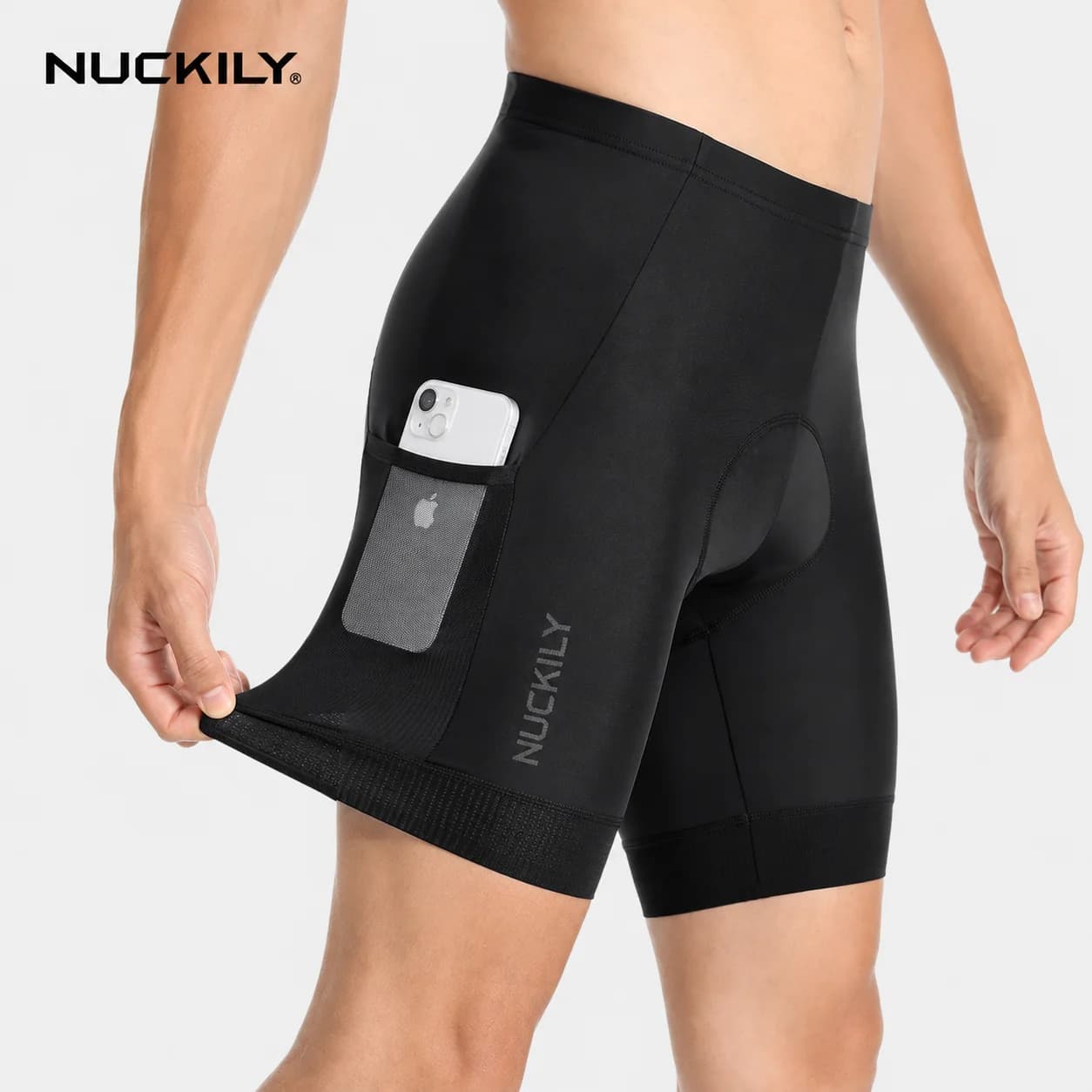 NUCKILY Pantaloncini da ciclismo da uomo con imbottitura in silicone 3D e tasche laterali, pantaloncini da bici traspiranti, altamente elastici, riflettenti e antiscivolo per R