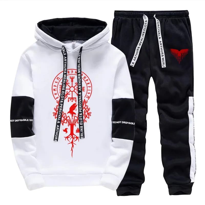 2025 Tuta da uomo alla moda Pantaloni sportivi con cappuccio Ancient Raven Print Autunno Inverno Abbigliamento sportivo casual Abbigliamento da jogging per uomo