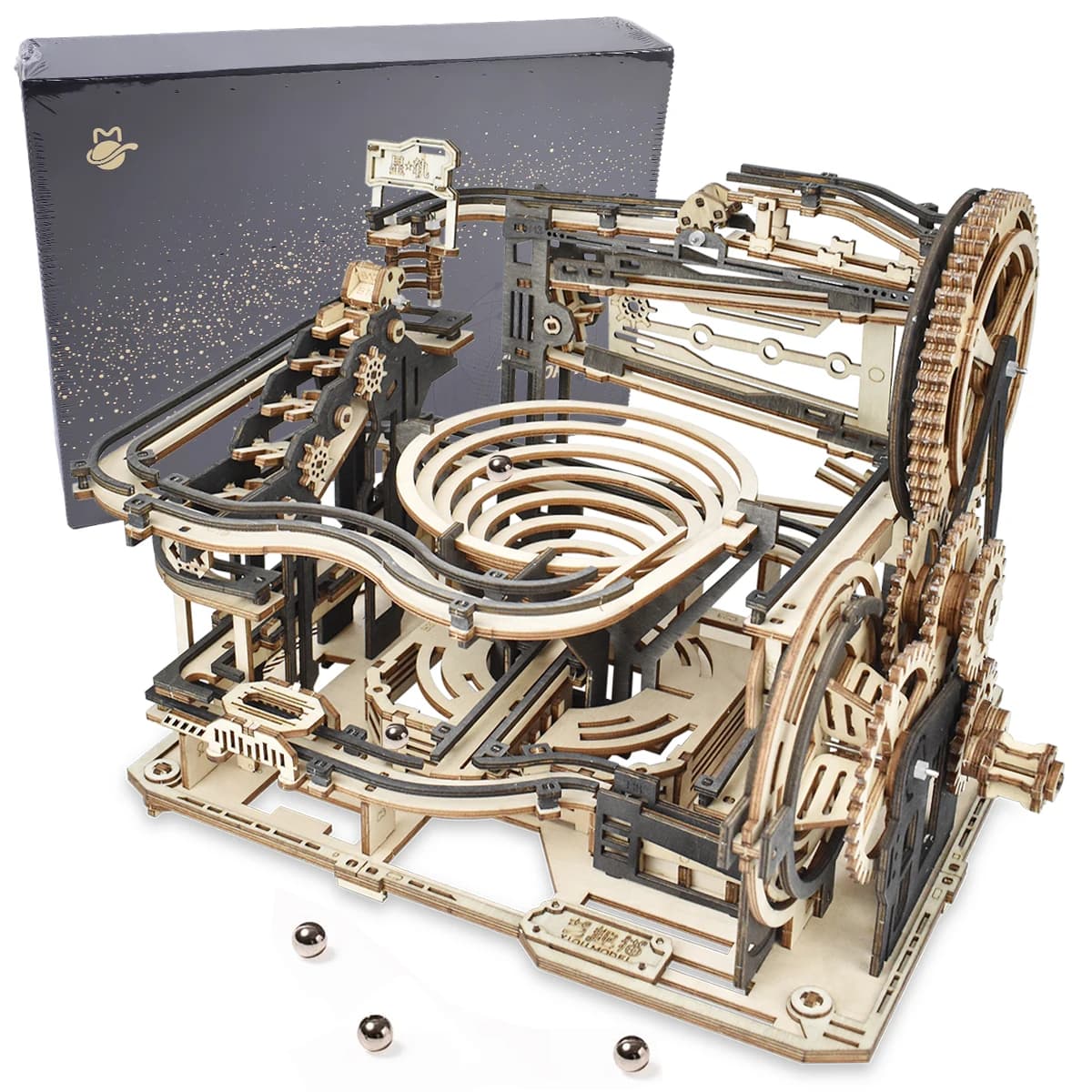 Chriyungel 3D Puzzle in legno Pista Blocchi di costruzione Giocattoli educativi STEM Palla rotolante fai da te Decorazioni per la casa Regalo per adulti Adolescenti Bambini