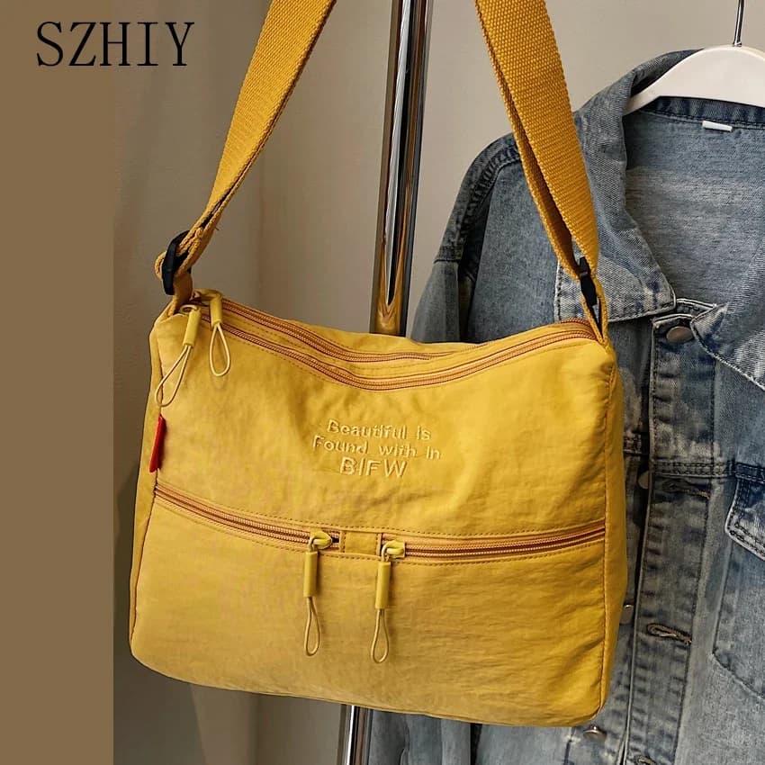 Borsa a tracolla in tessuto lavato Tasca da viaggio da donna alla moda Multi tasca Borsa a tracolla diagonale impermeabile Borsa da scuola morbida casual