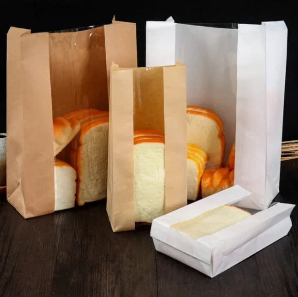 100 sacchetti di carta per alimenti resistenti all'olio, finestre trasparenti, pane tostato, sacchetti per imballaggio, marrone, bianco, tinta unita