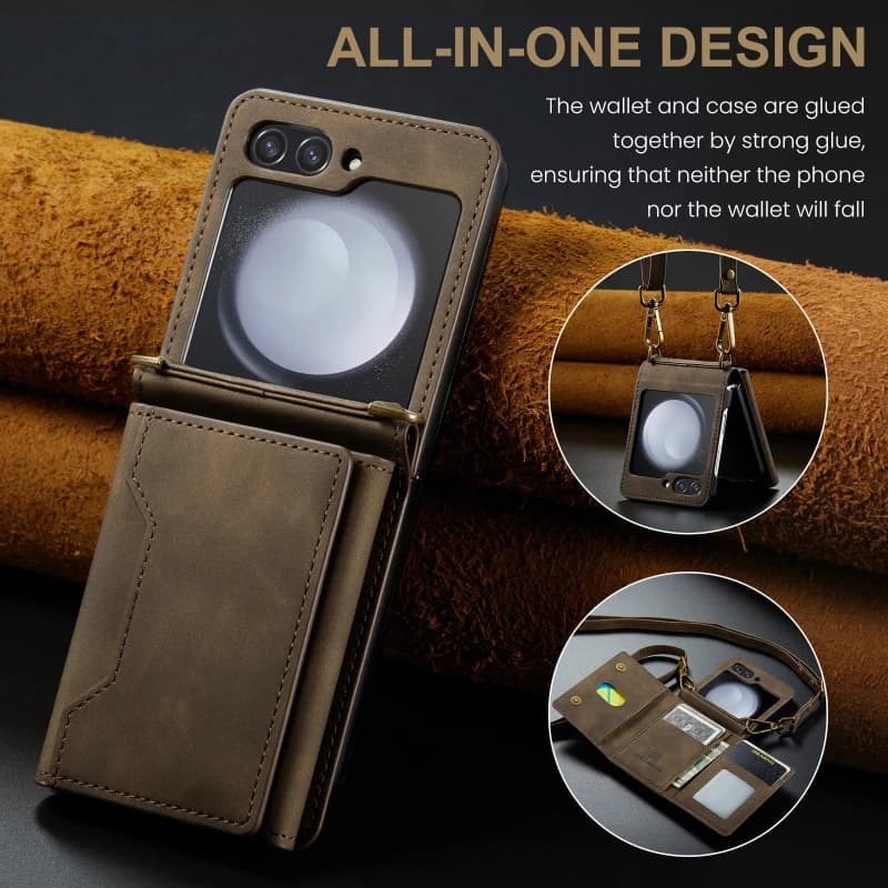 Portafoglio magnetico in pelle con slot per schede Custodia per telefono Custodia con supporto Borsa posteriore con tracolla per Samsung Galaxy Z Flip 6 5 4 3