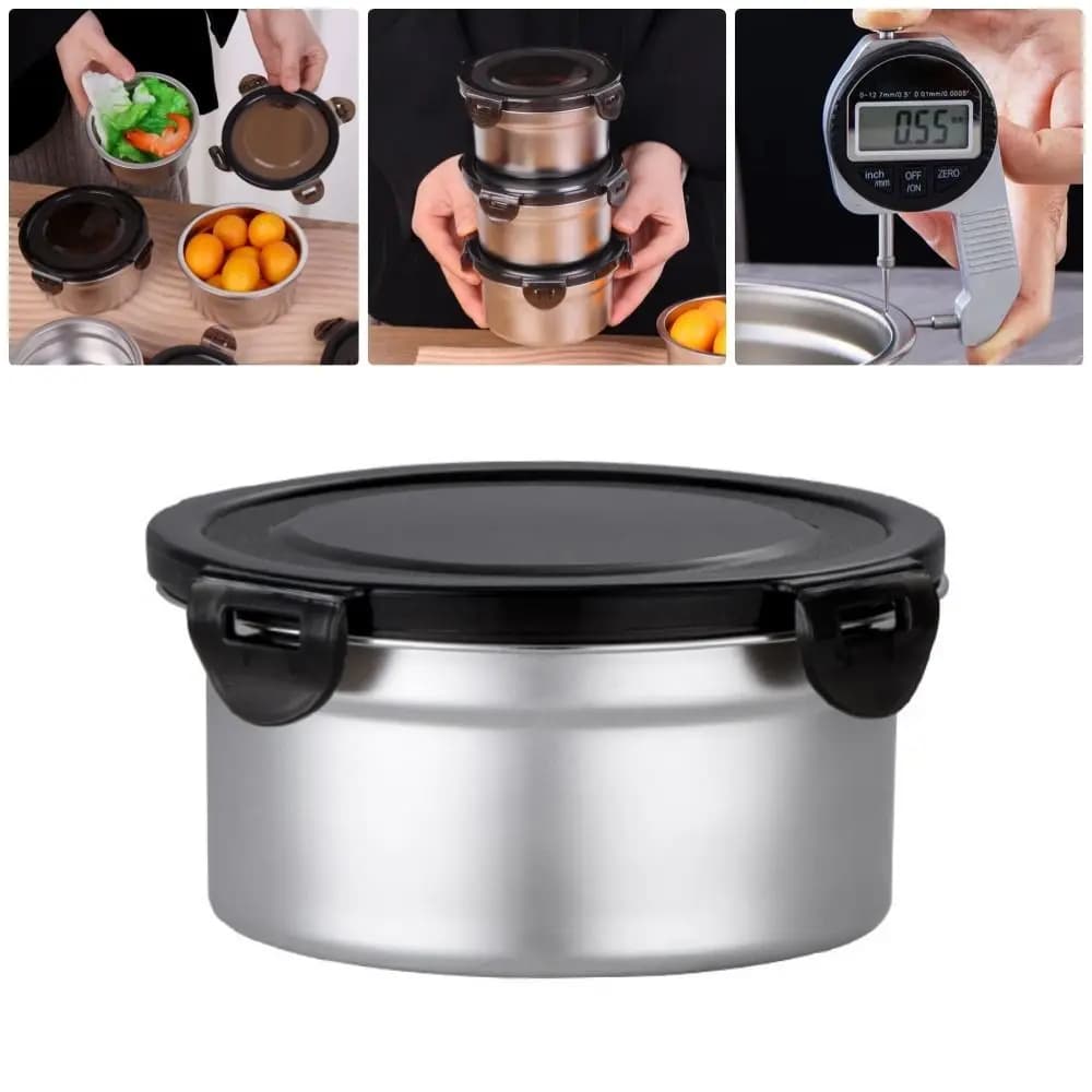 1 pz conservazione fresca Lunch Box Lunch Meal Prep Storage ciotola rotonda contenitore per alimenti frigorifero cucina 304 acciaio inossidabile