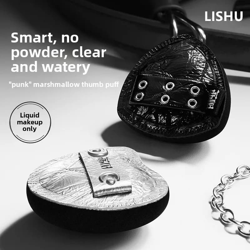 LISHU 2pcs Soft Leather Mini Thumb Puff, Bouncy Air Cushion Powder Puff for Foundation Concealer Blending Makeup Sponge