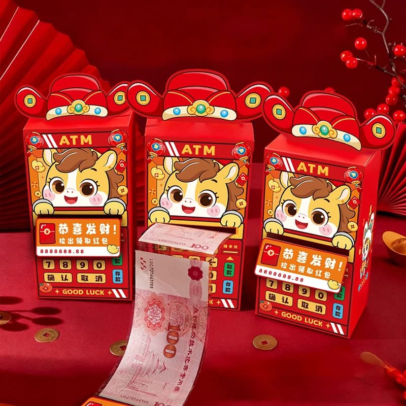 Busta Rossa ATM 2026 Anno del Cavallo, Portafoglio Rosso a Sorpresa, Hongbao, Sacchetto Porta Soldi per il Capodanno Cinese, Buste Porta Soldi con Apertura a Strappo