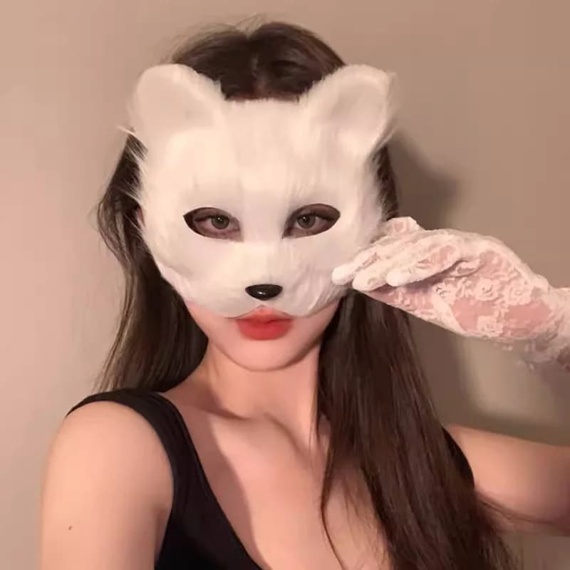Peluche Therian Mask Halloween Cosplays Costume Accessorio Vestire Gatti sexy Maschera Mezza faccia Maschera di volpi in pelliccia sintetica