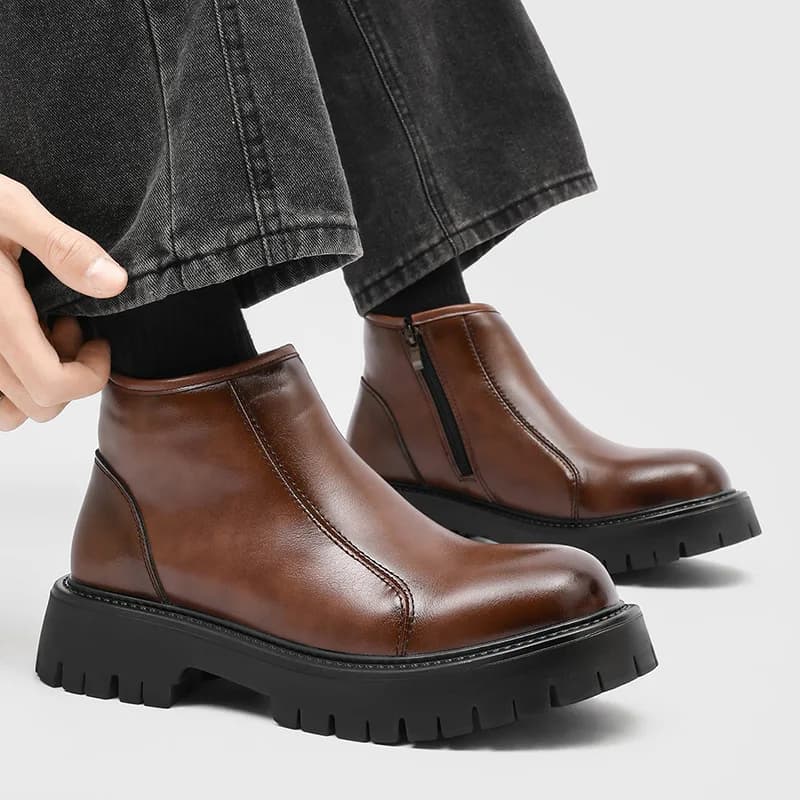 men fashion party banquet chelsea boots breathable original leather shoes cowboy platform boot spring autumn ankle botas hombre