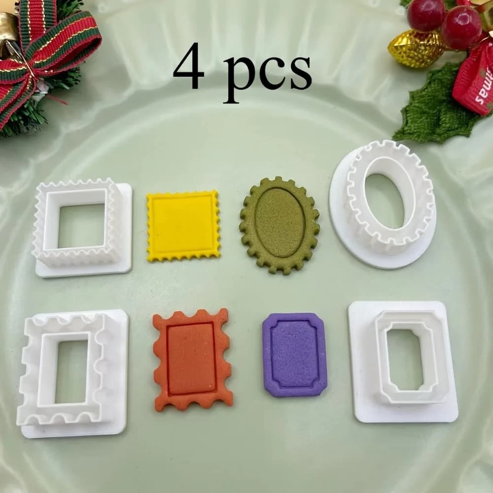 Set di 4 Tagliabiscotti a Forma di Cornice Fotografica con Dettagli Traforati per Natale e Halloween, Stampi per Biscotti Fai-da-Te