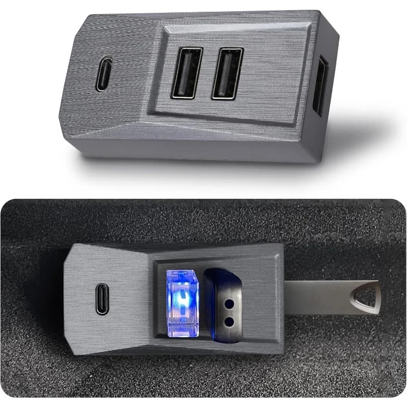 For Tesla Car Glovebox USB Hub Type-C Port Digital Splitter Docking Station Model Y/YL Launch Juniper 2025 Model 3Highland 24-26