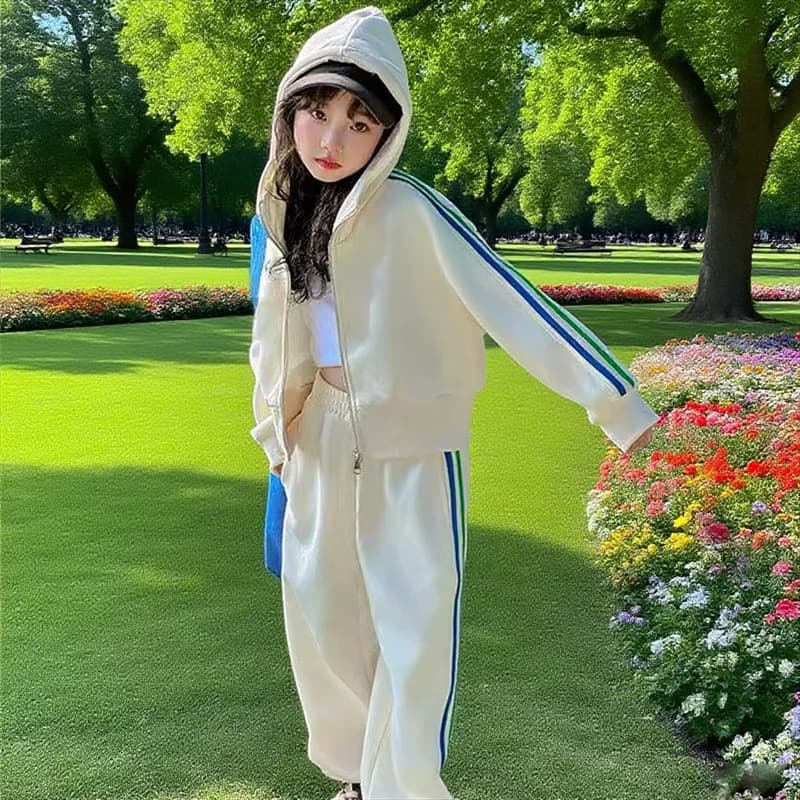 Ragazzi Ragazze Set con cappuccio Bambini Autunno Giacche con cappuccio + Pantaloni larghi Abiti Nuovi bambini Primavera Moda Tuta Adolescente 2 pezzi Abiti