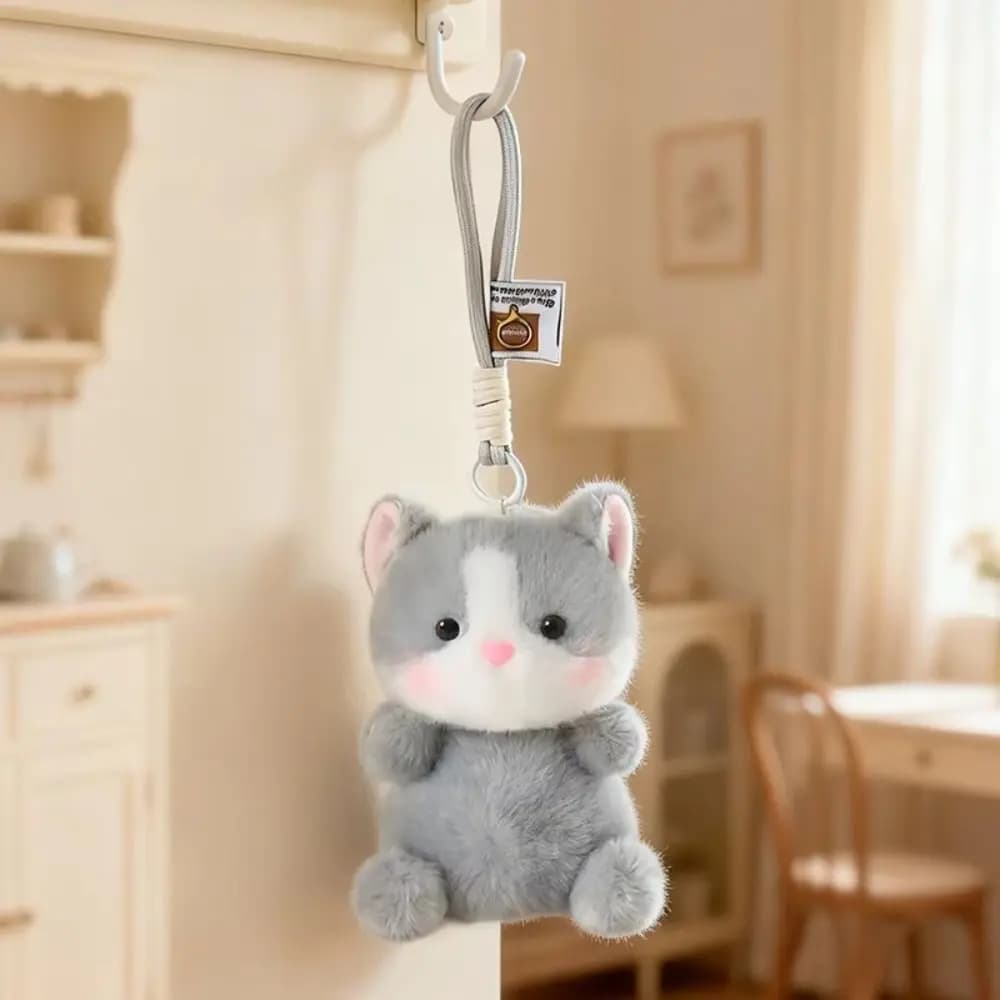 Small 15cm Cat Keychain Fluffy Super Soft Cat Stuffed Keychain Soft 4 Color Designs Kitten Pendant Backpack Decor
