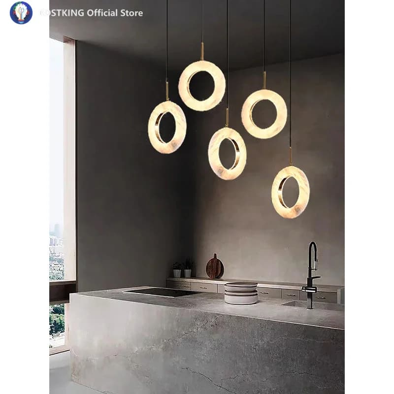 Marble Ring Pendant Light Modern Staircase Led Luxury Restaurant Ceiling Chandelier Home Decor Lustres Dining Room Hanging Lamp