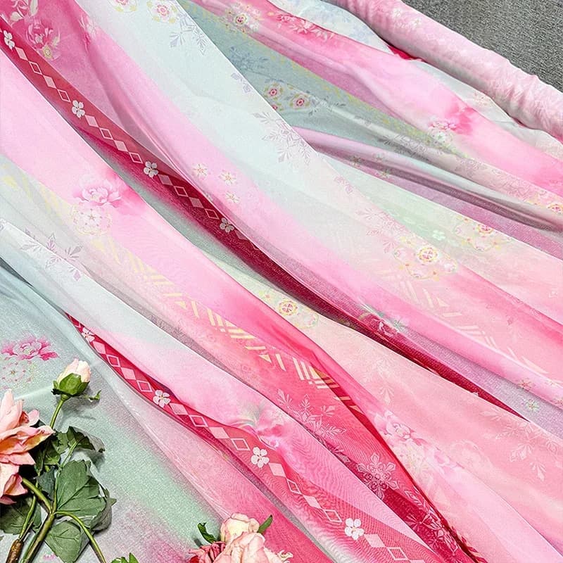 Christmas Eve Style Flower Print Fabric Hanfu Ancient Style Skirt Children's Clothing Dress Clothing DIY Designer Chiffon Fabric