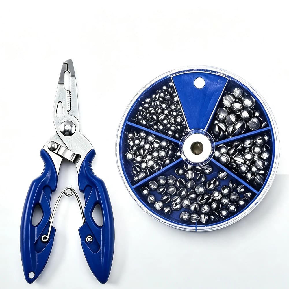 200pcs Weight Sinkers 5 Sizes Lead Weights Round Split Shot Sinkers Removable Fishing Weights Sinkers with Fishing Pliers Tool