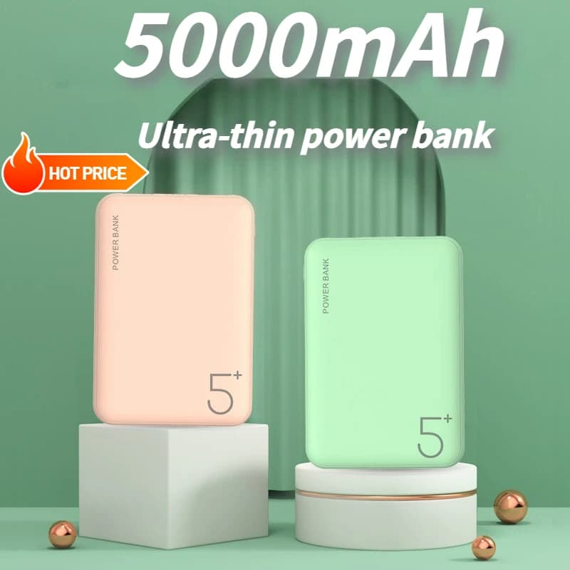 Power Bank ultrasottile portatile da 5000 mAh con doppia USCITA USB TIPO C Poverbank a ricarica rapida per IPhone 14 13 12 8 Xiaomi Huawei