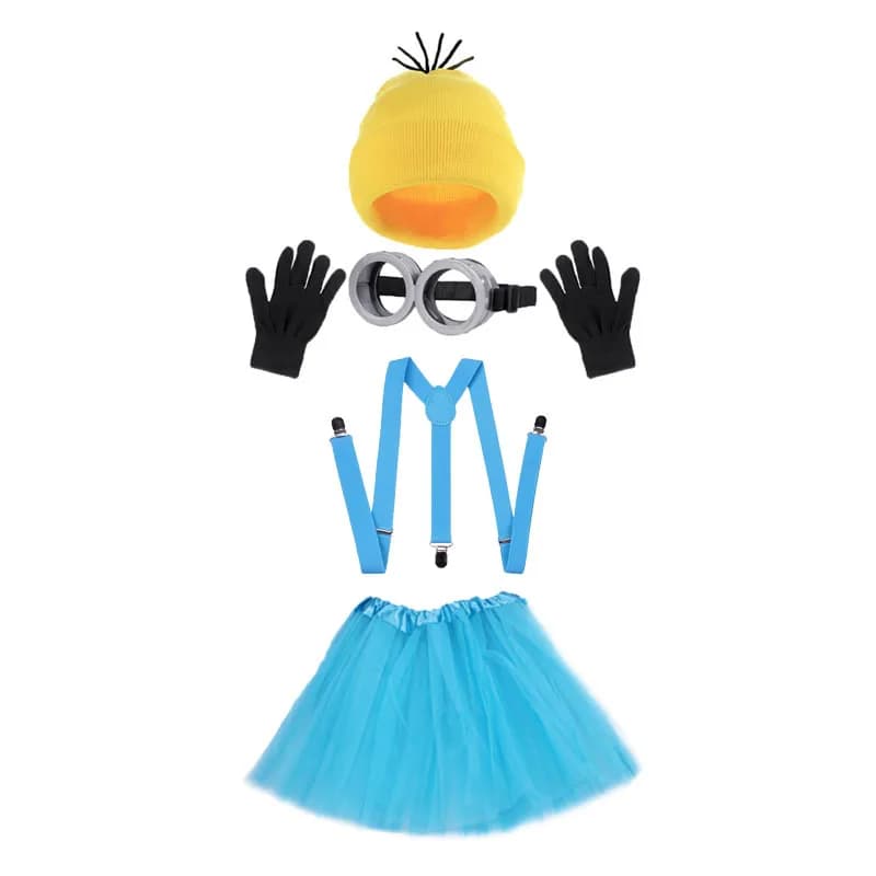 4 Pezzi Accessori per Costume di Halloween per Adulti - Berretto Giallo/Occhiali/Guanti/Bretelle per Travestimenti di Halloween