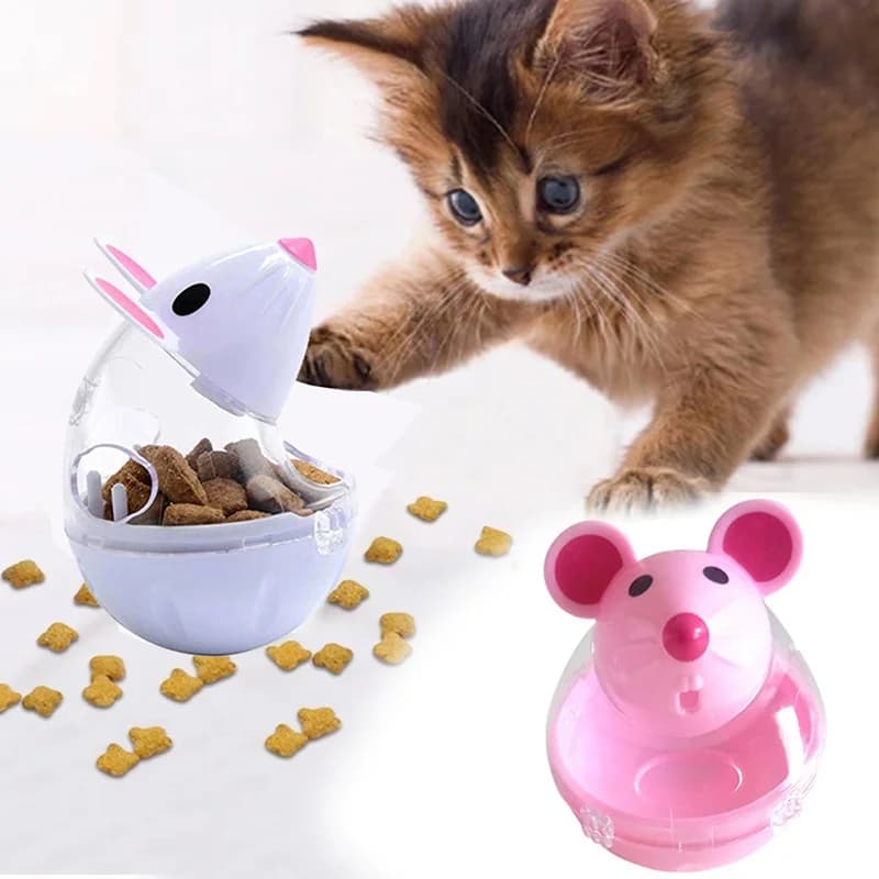 Pet Feeder Cat Toy Mouse Food Rolling Leakage Dispenser Bowl Interactive Playing Training Toy For Cats Kittens Pet Supplies